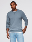 Washed men's sweatshirt with decorative stitching at the neckline - light blue V3 OM-SSDS-0131