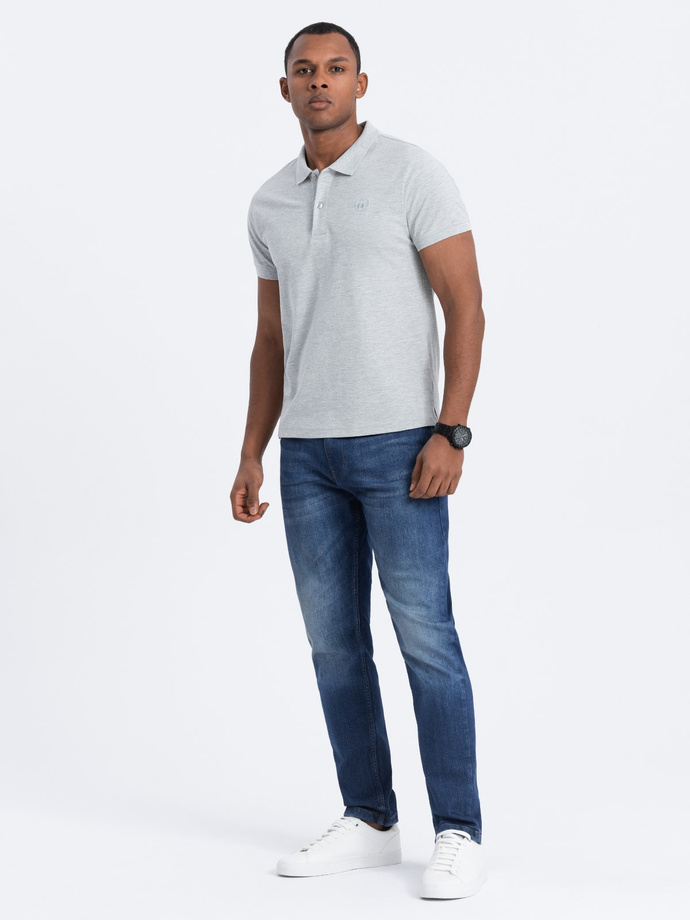 Koszulka męska polo z dzianiny pique - szary melanż V20 S1374