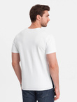 Tri-color men's cotton t-shirt - white and navy blue V3 OM-TSCT-0174