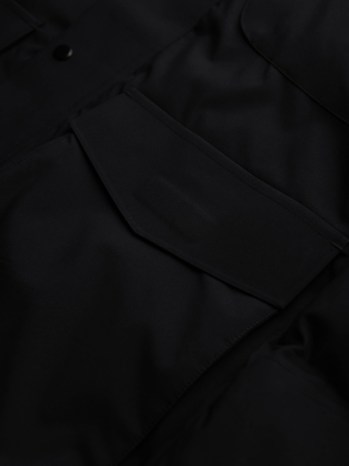 Zimowa kurtka męska z odpinanym kapturem z wodoodpornego materiału  - czarna V3 OM-JAHP-0306