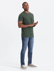 Casual men's t-shirt with patch on pocket - dark olive V4 OM-TSCT-0109