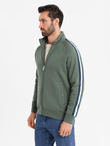 Men's sweatshirt with high collar and stripes - olive V2 OM-SSZP-0219